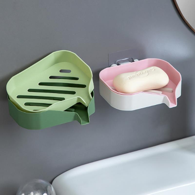 Double Layer Soap Box Soap Holder Wall-mounted Household Bathroom Drain Soap Dishes Toiletries Organizer Storage 2