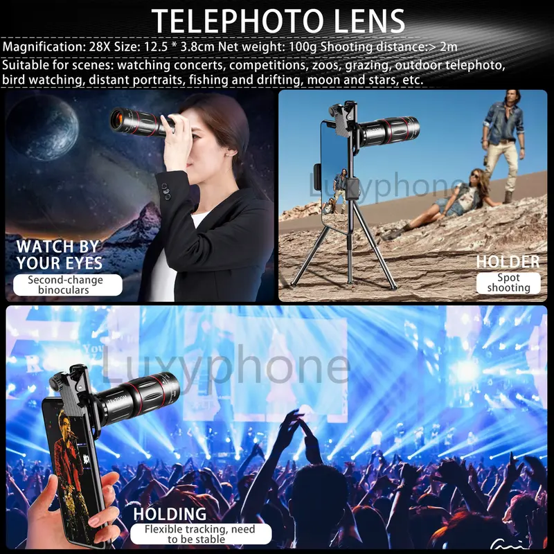 (In Stock)Luxyphone lensa apexel 28x zoom lensa kamera apexel 18x25 hp telezoom lensa tele zoom hp lensa hp lensa kamera pantai Ponsel Hitam 5