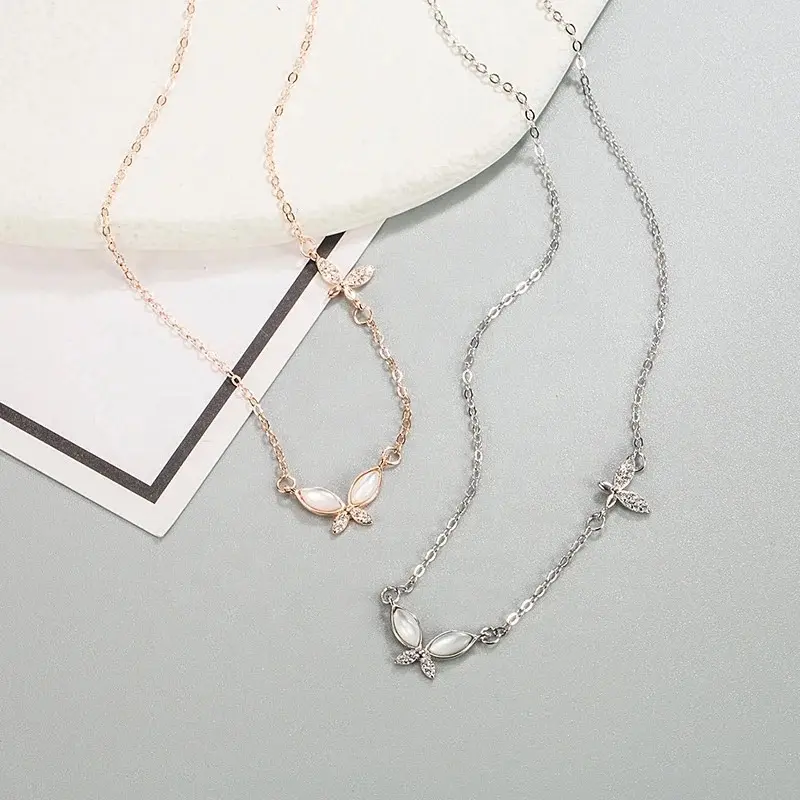 Kalung Titanium Wanita Liontin Kupu kupu Kramik Rantai Gold Anti Karat Dan Luntur Aksesoris Fashion Elegan Kekinian 8