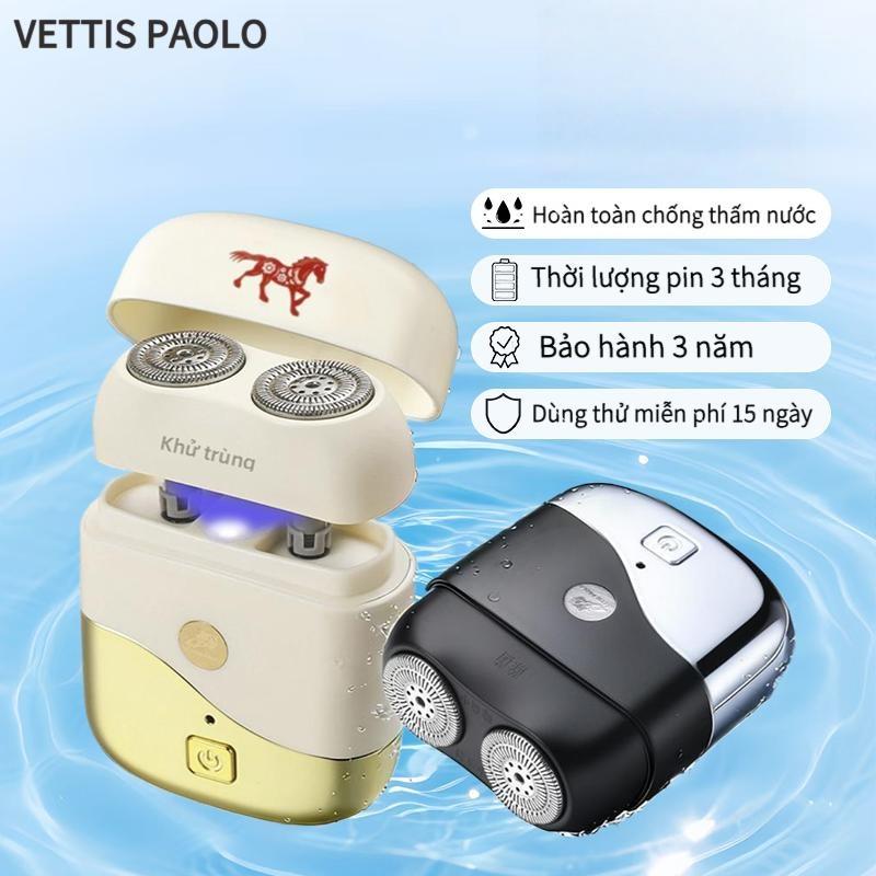 Máy cạo râu mini VETTIS PAOLO tùy chỉnh toàn thân có thể giặt được mini cầm tay hai đầu đầu cạo đức động cơ mạnh mẽ thời lượng pin 3 tháng bảo hành 3 năm tặng 4 bộ đầu dao 10 năm không thay dao cạo