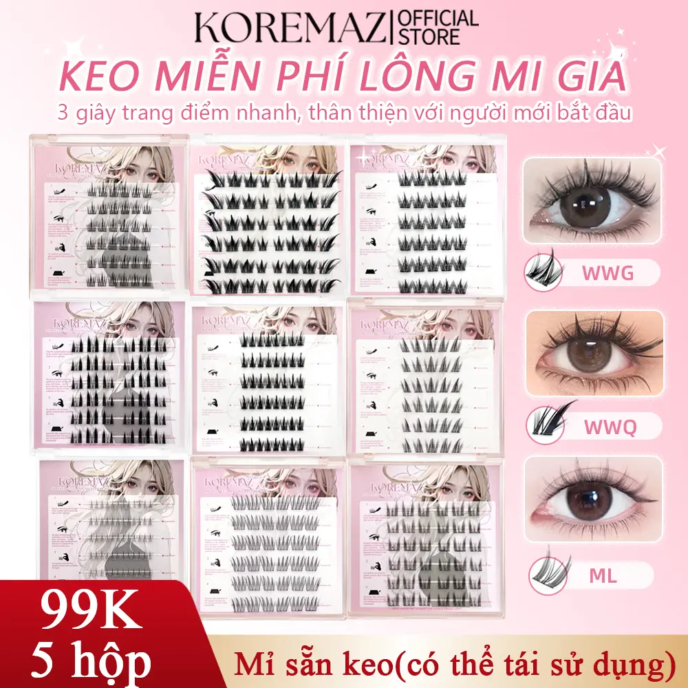 Lông Mi Giả, KOREMAZ, Tự Dính, Có Nhíp, Có Thể Tái Sử Dụng, Trông Tự Nhiên, Không Cần Keo, An Toàn, Lông Mi Giả 3D, Để Trang Điểm