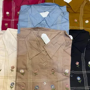 kemeja bunga garis cantik katun twil premium top