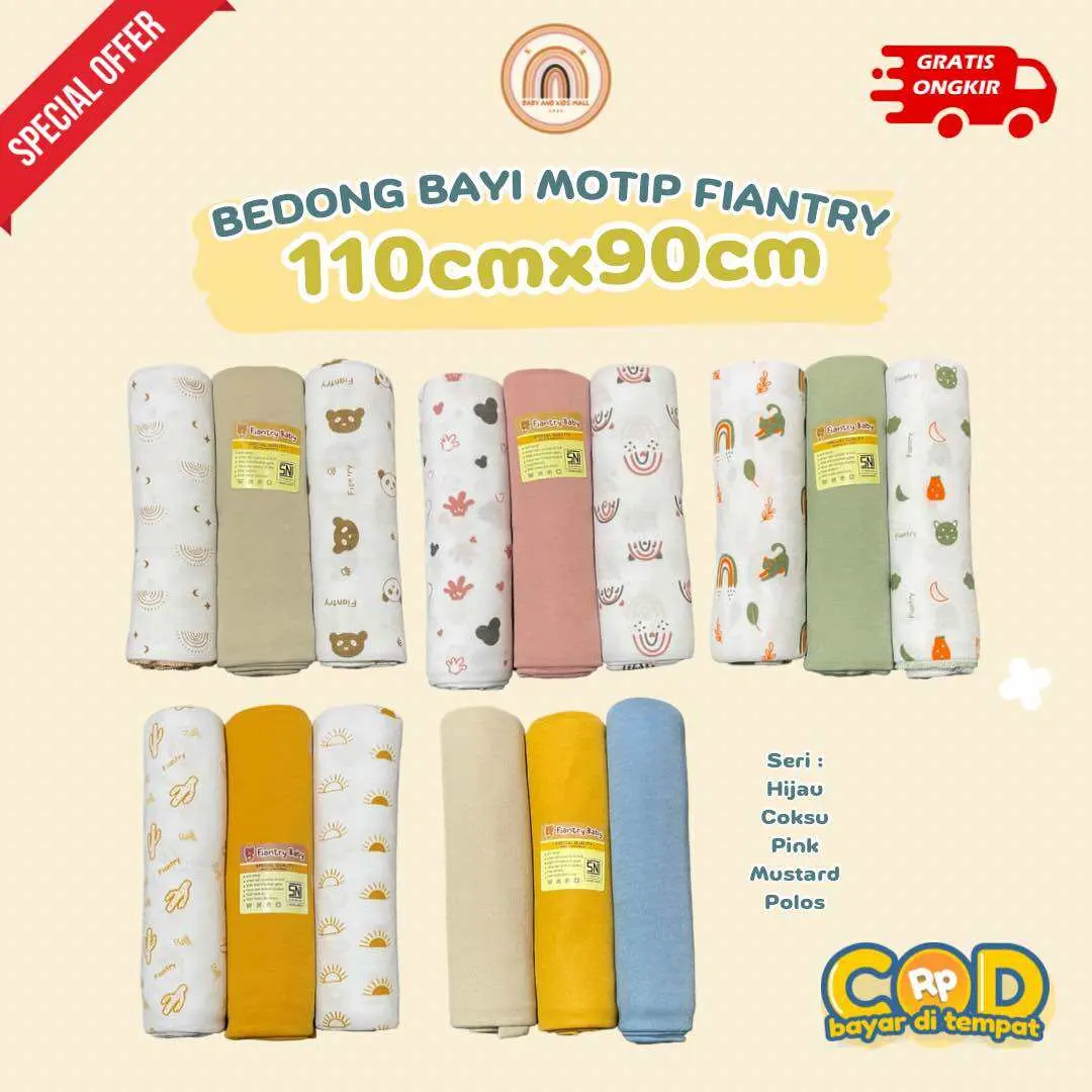 3 pcs Bedong Bayi Bahan Kaos Premium, 110 x 90 cm, Merk Fiantry SNI | Alas Tidur