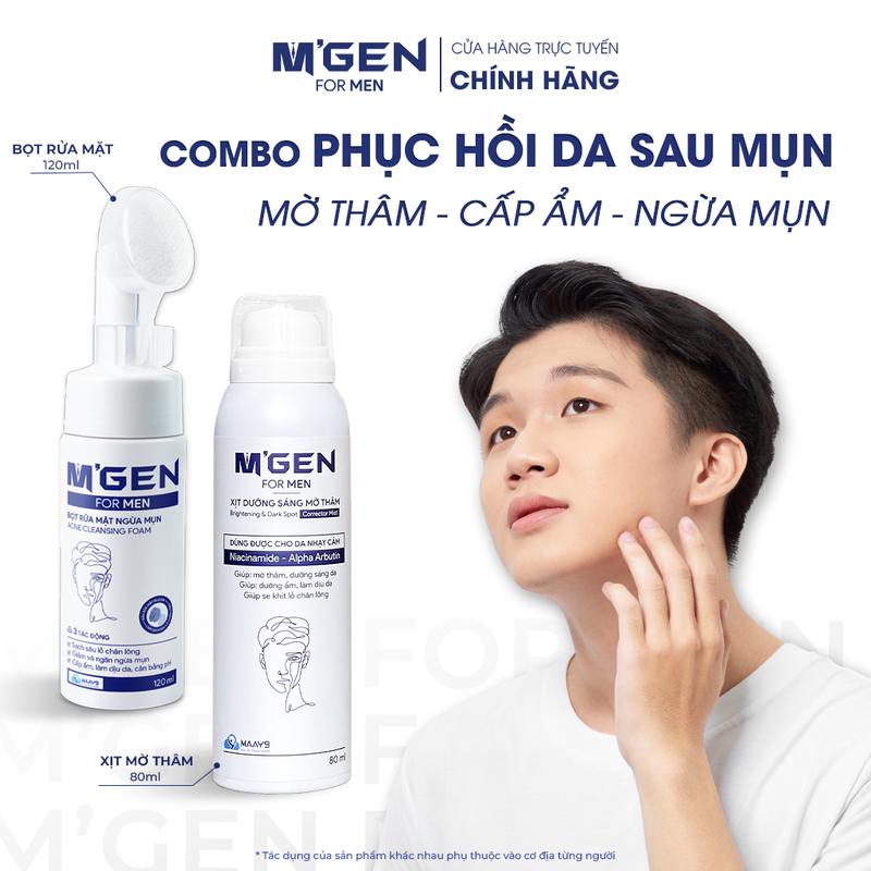 Combo Mờ thâm dưỡng sáng phục hồi da sau mụn MGEN MAAY9 serum mờ thâm dưỡng sáng da 80ml sữa rửa mặt ngưa mụn hỗ trợ giảm thâm mụn dưỡng ẩm se khít lỗ chân lông ngừa mụn cho nam giới