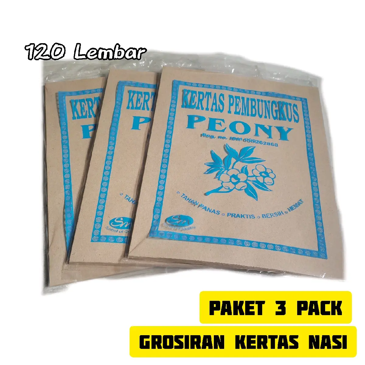 Paket Kertas Nasi Jumbo 3 Pack Kertas Makanan Peony 120 Lembar Pembungkus