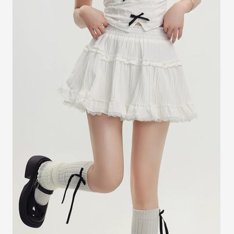 Chân Váy xoè Mixi Ngắn,chân váy đi bơi phối ren bèo dễ thương cho Nữ, đồ đi biển, đồ đi chơi , Women, chất Đũi gân