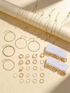 Juego de Joyería Vintage, de 57 Piezas, Aretes, Collar, Pulseras y Anillos con Perlas Falsas, para Mujeres y Niñas, Ideal y Exquisito como Regalo,sin Caja