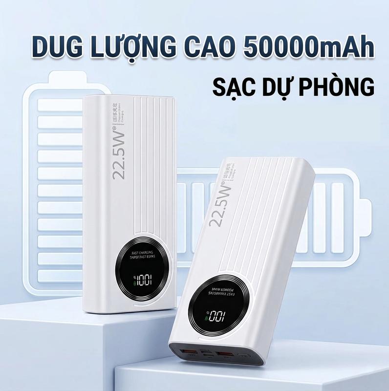 【Phiên bản chống cháy nổ 50000mAh】 22.5W Sạc siêu nhanh Công suất lớn Bền…