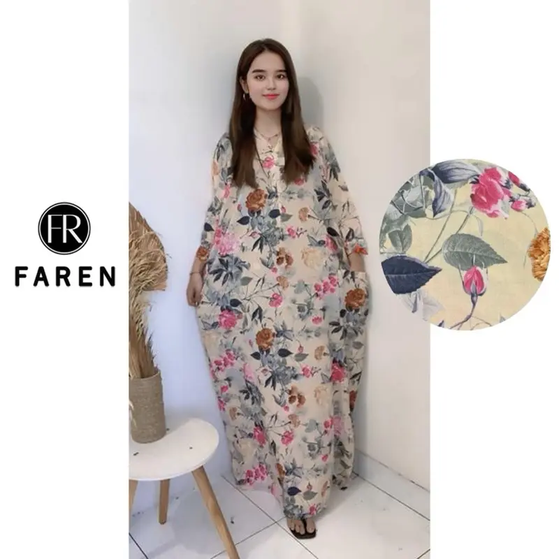 Daster Faren - Gamis Saku Jumbo lengan 3/4 polos dan motif gamis  rayon premium 5