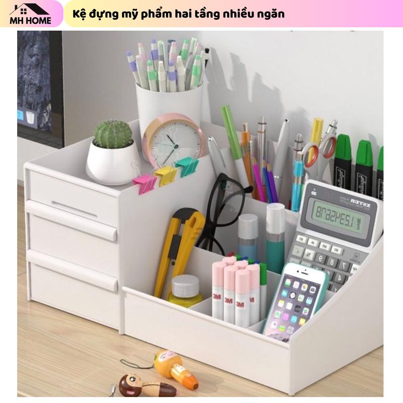 Kệ Đựng Mỹ Phẩm 2 Tầng Nhiều Ngăn Kệ Đựng Đồ Để Bàn Đa Năng Hộp Đựng Đồ Dùng Học Tập Tiện Lợi