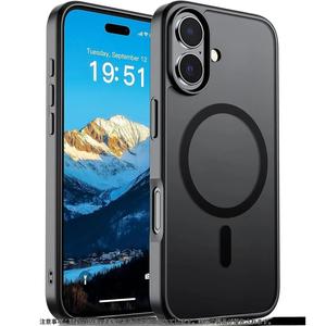 iPhone 17,16,15,14,13,12用 磁気ケース (MagSafe対応) (耐衝撃性 耐指紋) 半透明マット 耐衝撃スマホカバー ブラック