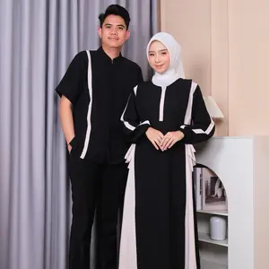 Elshanum Baju Gamis Wanita dan Kemeja Atasan Koko Pria Couple Pasangan Bahan Sabrinta Anti UV
