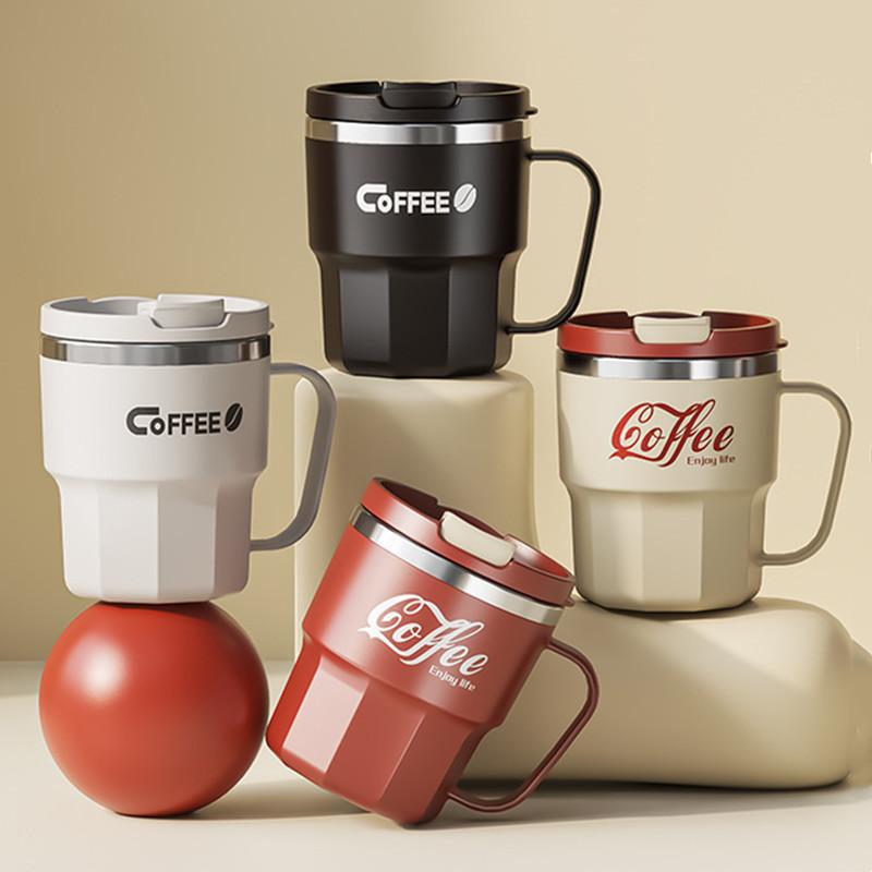 400 modern stainless steel coffee tumblers. With lid, creative design, perfect for office and home, perfect for bubble tea and breakfast with handles. 0