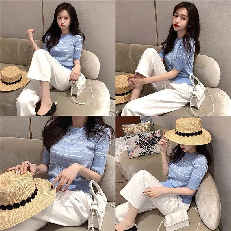 Yoona BJ478 Baju Motif Atasan Wanita Crop Top Rajut Korean Style Premium Lengan Pendek Stripe Knitwear Panjang Cardigan Hitam Sweater 8