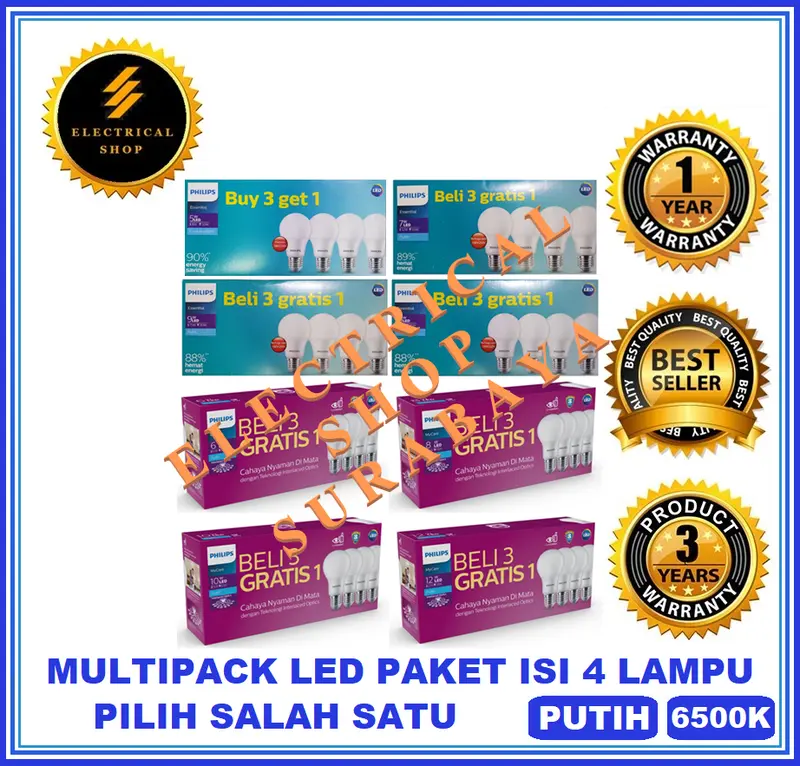 PAKET 4 LAMPU PHILIPS LED MYCARE 4W 6W 8W 10W 12W ESSENTIAL 5W 7W 9W 11W MULTIPACK 4 5 6 7 8 9 10 11 12W 0