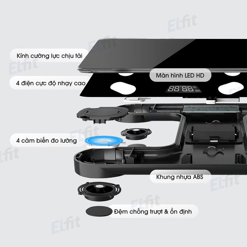 Cân Sức Khỏe Điện Tử Thông Min Kèm Pin Phân Tích Chỉ Số Cơ Thể Kết Nối Bluetooth Kiểu Dáng Hiện Đại Nhỏ Gọn Nhiều phép đo thành phần cơ thể 4