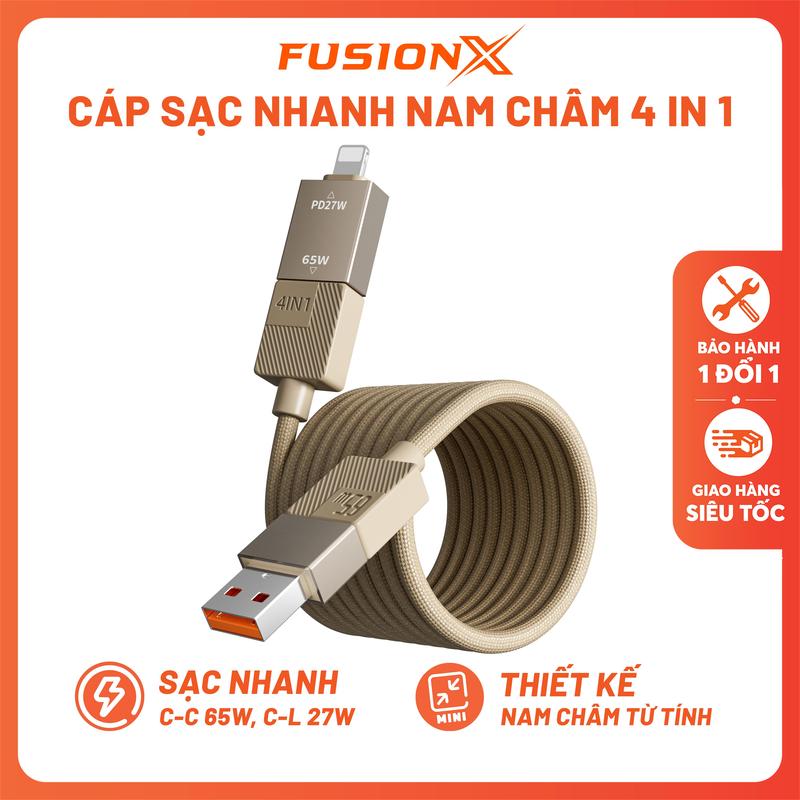 Cáp Sạc Nhanh Magnetic 4 in 1 FUSIONX 65W - Bọc Dù Siêu Bền, Sạc Nhanh C-C 65W,…