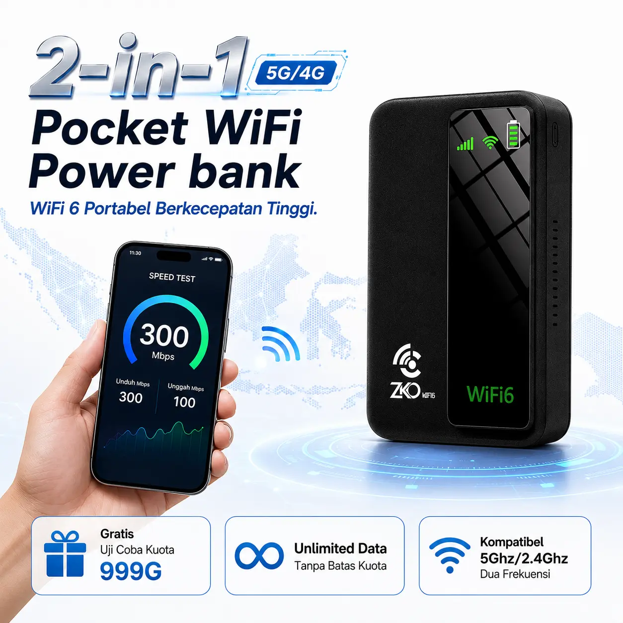 Pocket WiFi 4G/5G Berkecepatan Tinggi,Unlimited Data&Power bank 8000mAh,Perangkat multifungsi14