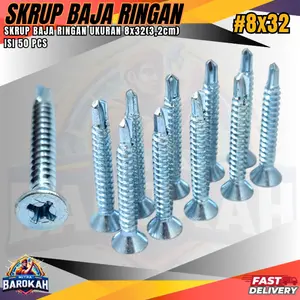 Sekrup Roofing ukuran 3.2cm #8X32 1bungkus isi 50pcs/Skrup Baja Ringan Baut baja baut roofing skup baja super tajam kualitas terbaik serbaguna
