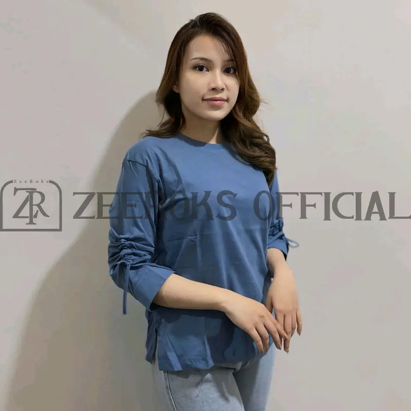 kaos wanita Lengan Panjang 7/8 Minaka Serut Pita Tali Bahan Cotton Combed kekinian Bisa COD 8