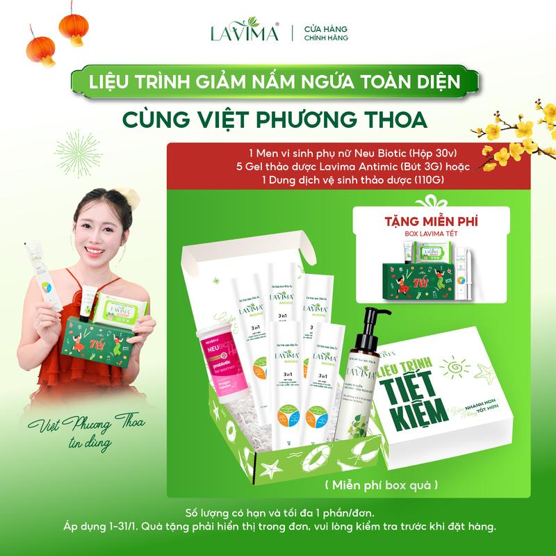 LIỆU TRÌNH NẤM NGỨA TOÀN DIỆN CÙNG VIỆT PHƯƠNG THOA Men Vi Sinh Phụ Khoa Neubiotic & Gel Phụ Khoa DDVS Giảm Viêm Nấm Ngứa LAVIMA
