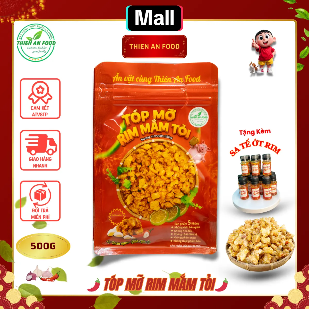 Tóp Mỡ Chiên Giòn Rim Mắm Tỏi Thiên An Food 500G Thơm Giòn Chuẩn Vị