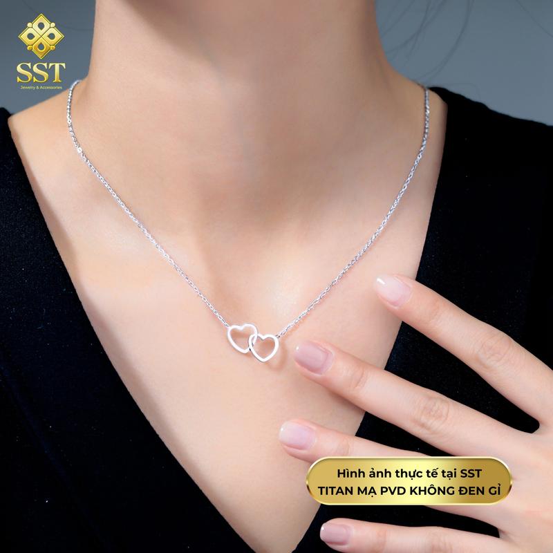 Dây chuyền Titan SST Mặt trái tim Đôi lồng trắng Không Đen Gỉ VC02