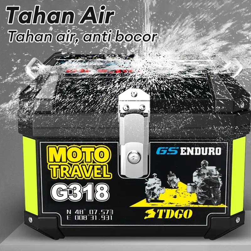 【100% barang asli 】48 L Kapasitas Besar Tahan air Box Belakang Motor Kotak penyimpanan MOTOR MURAH ABS belakang sepeda motor untuk Gunung sepeda motor dengan lampu strip reflektif suku cadang bagasi bak truk Tail Top Box Almunium Alloy Case Motorcycle
