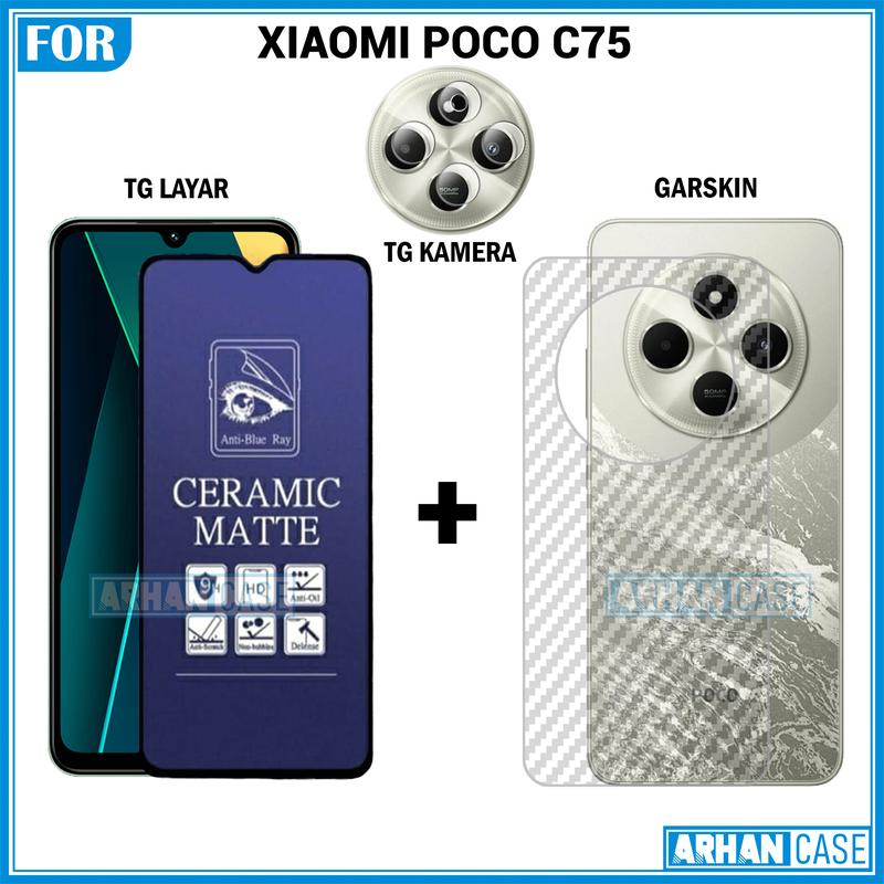 Paket Triple 3in1 Tempered Glass untuk Xiaomi Poco C75 C65 Garskin 3D Plus Pelindung Lensa Camera 5