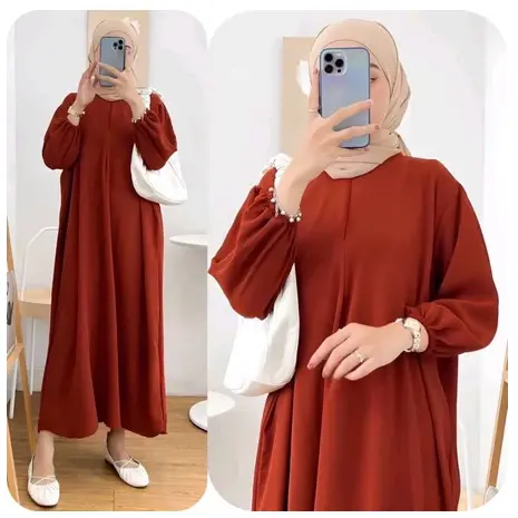 Gamis Crinkle Wanita Dress Muslim Dewasa Lebaran - Model Terbaru Nyaman Airflow