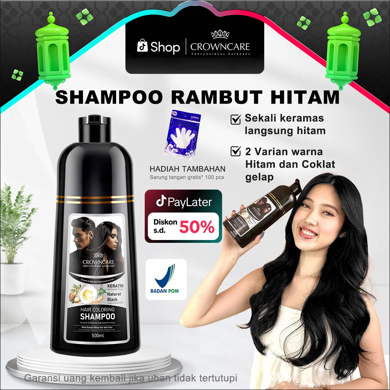 [VOUCHER KILAT!] CrownCare Hair Coloring Shampo Penghitam Rambut Beruban Membantu menghitamkan uban, menghitamkan rambut, Membantu menutrisi rambut extract 500ml sampo penghilang uban