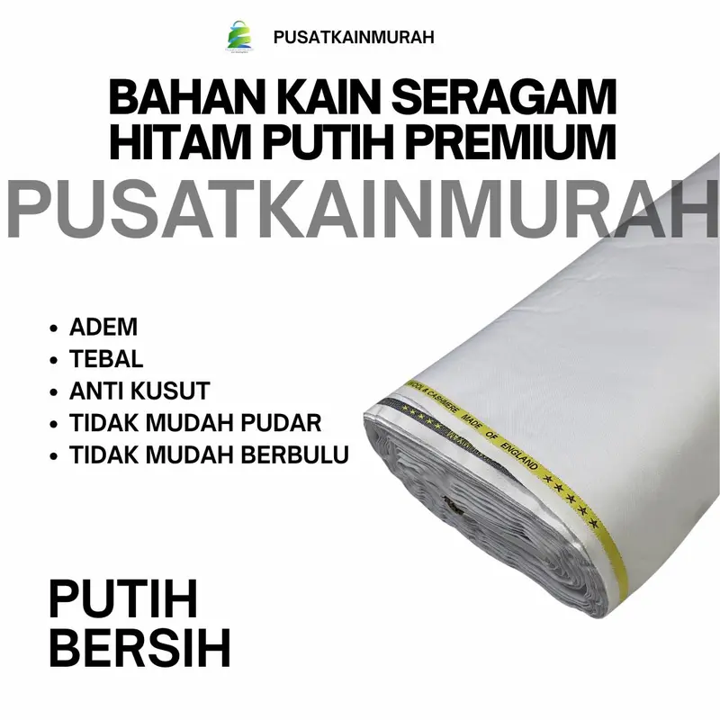 KAIN PUTIH BERSIH DAN HITAM PREMIUM IMPORT DINAS PNS, ASN, PERAWAT, KEDOKTERAN, KAIN LEMBUT, ADEM, NYAMAN DI PAKAI Katun 2