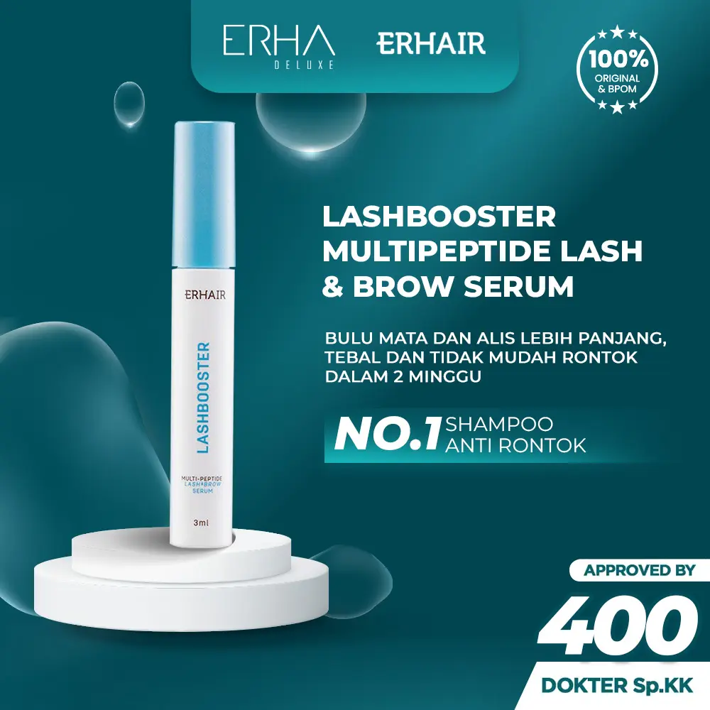 ERHA Lashbooster Multi-Peptide Lash & Brow Serum 3ml - Serum Alis & Bulu Mata Original BPOM dengan 3X Peptide Complex & Lipo-Oligopeptide Technology - Extract