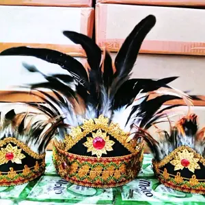 (satu paket)mahkota bulu emas adat dayak papua cocok untuk semua acara  bisa untuk anak anak dan dewasa