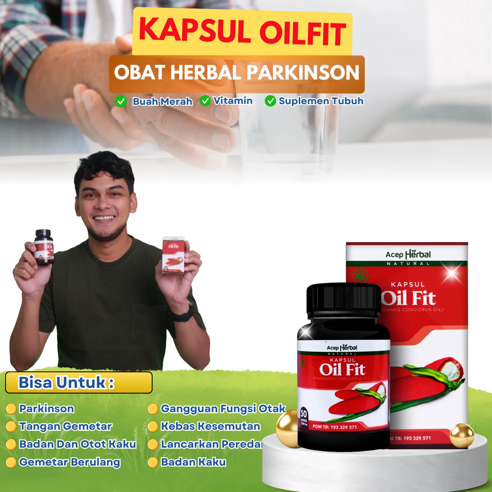 Kapsul Oil Fit Herbal Parkinson Tremor Tangan Gemetar kebas Isi 50 Kapsul - Ekstrak Minyak Buah Merah Papua