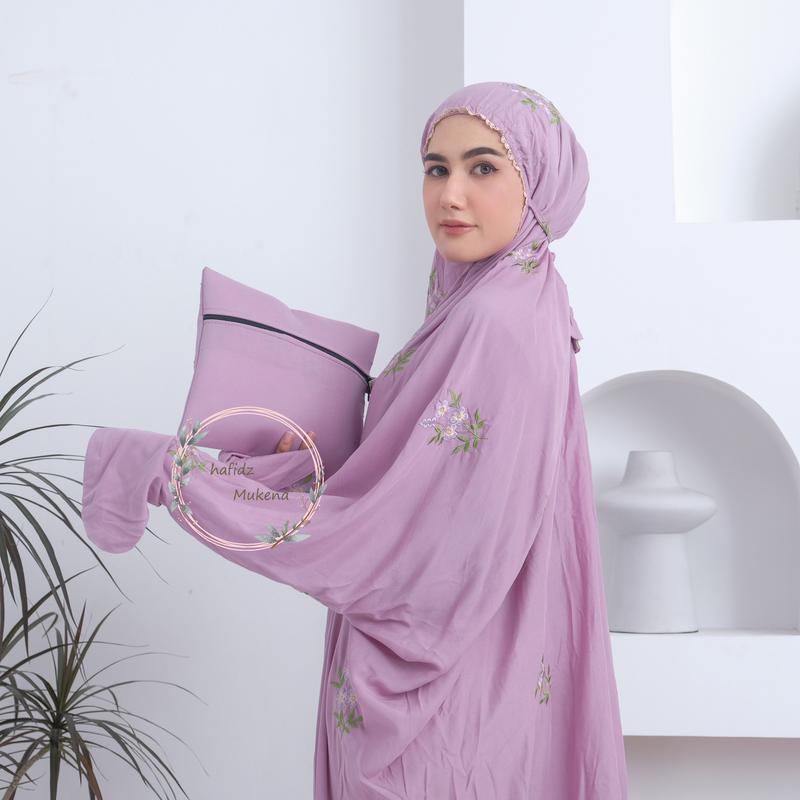 Hafidzmukena - Mukena Terusan Dewasa Bordir Aurel Rayon Premium Muslim Katun Mukenah Wanita Cantik Hitam Putih Panjang Renda Mewah musim semi rayon ashgrey Umroh muken  abordir 5