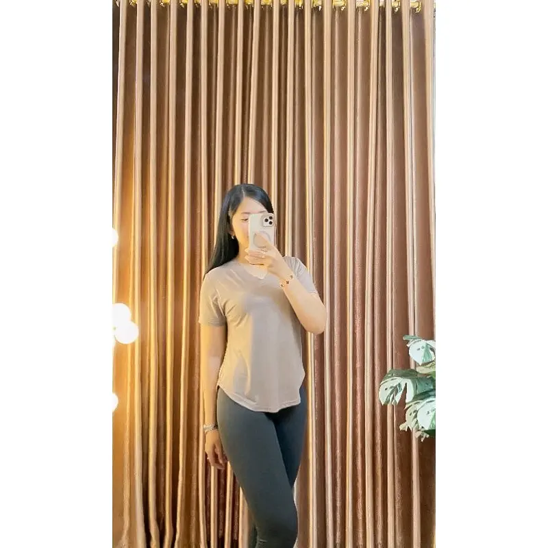 V-neck korean style shirt atasan Kaos wanita lengan pendek polos kekinian santai sehari hari Baju Cewek Dewasa
