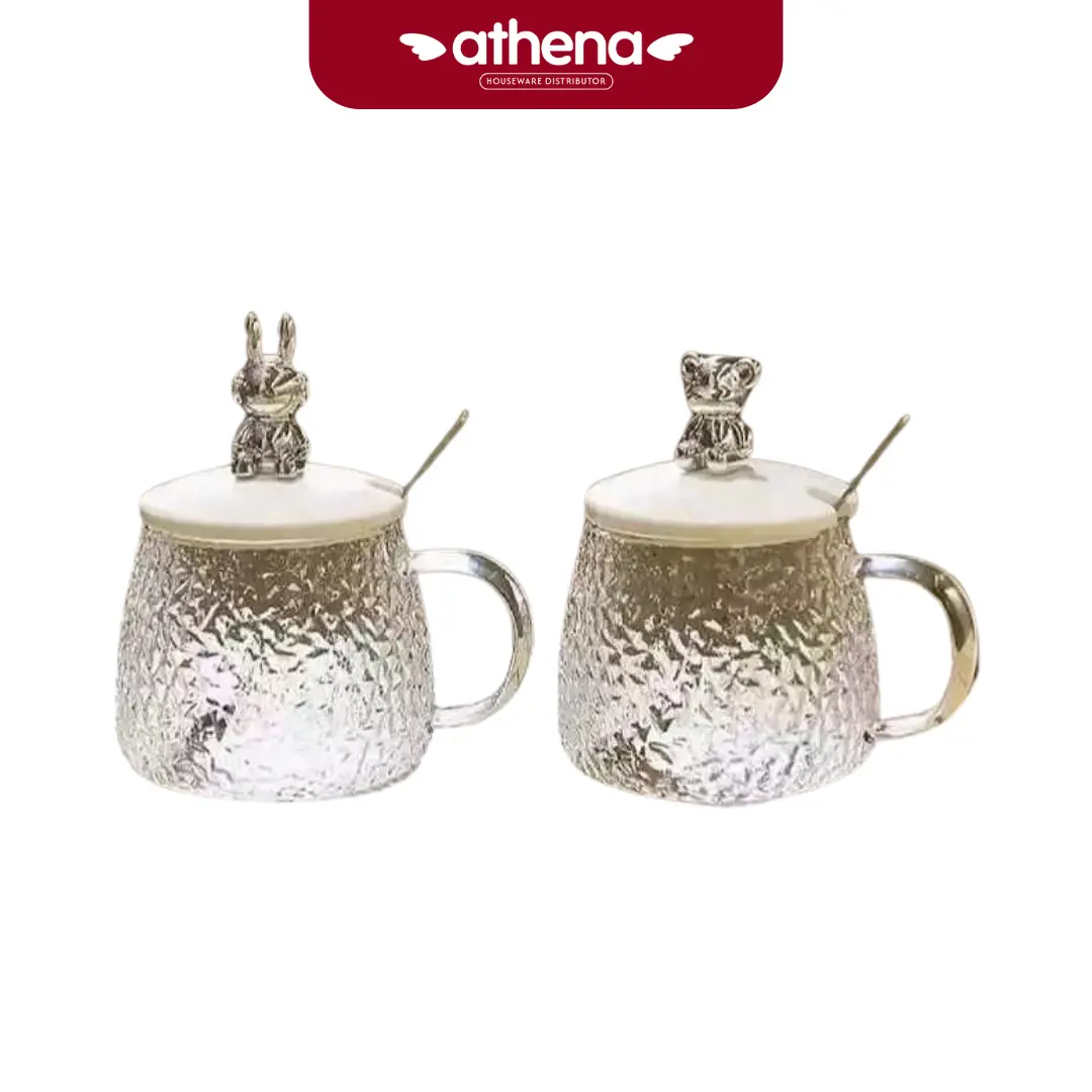 MUG BERUANG KACA + TUTUP / GELAS KACA BERUANG