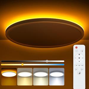 24W 3200lm 11インチ LEDシーリングライト、ナイトライト1800K付き、3000〜6500K 調光可能、リモコン付き、寝室・リビング・キッチン用、定格電圧85〜265V