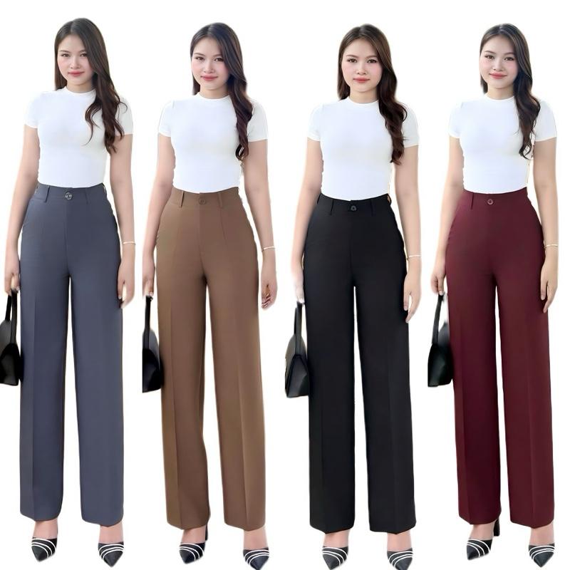 Quần Ống Suông Công Sở 1 Nút M031 Ống 24-25cm Dài 100-102cm Vải Cotton Lạnh Hàn Co Giãn Nhẹ Sang Trọng Cho Nữ