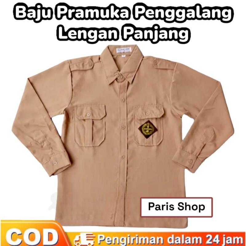 Seragam Sekolah Baju Pramuka Penggalang Lengan Panjang Anak Laki laki SD/MI Kelas 1-6 / Kemeja Pramuka Lengan Panjang Saku Atas Sekolah SD Laki / Perempuan Bordir Fashion 2