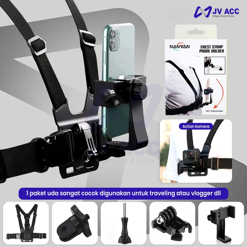 NANVAN 1 PAKET TALI STRAP HP GO PRO HERO ACTION CAM DUDUKAN DADA YOUTUBER VLOG