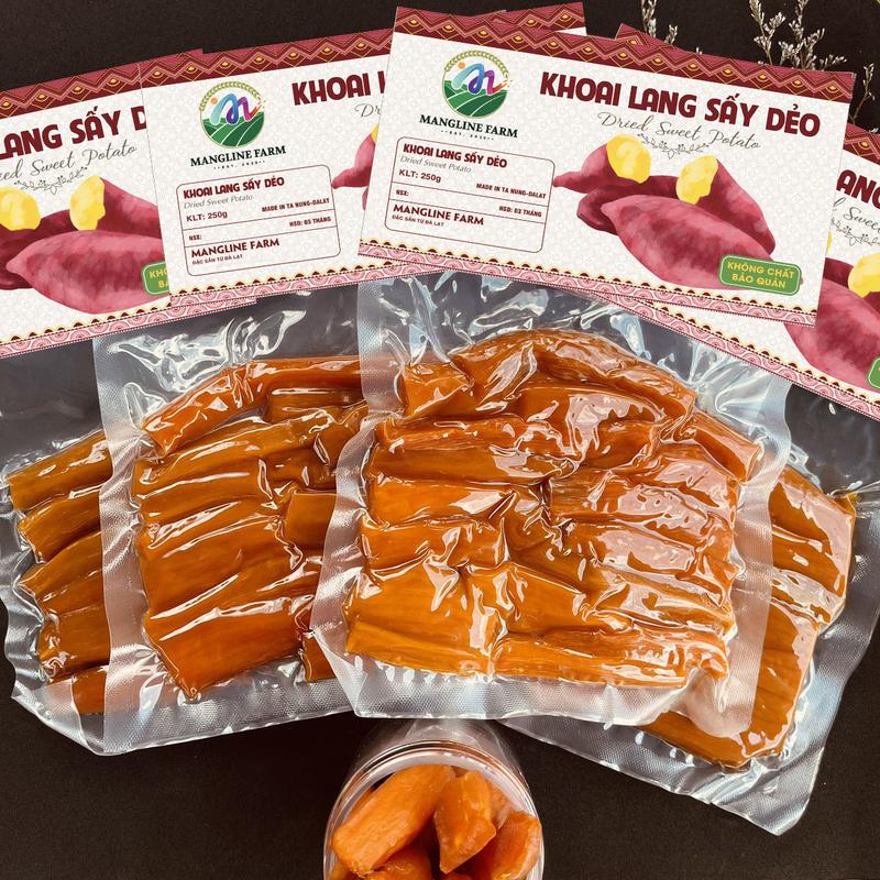 1kg Khoai lang sấy dẻo nguyên củ Mangline Farm không đường không chất bảo quản 4 gói 250g chuẩn khoai lang mật Tà Nung Đà Lạt