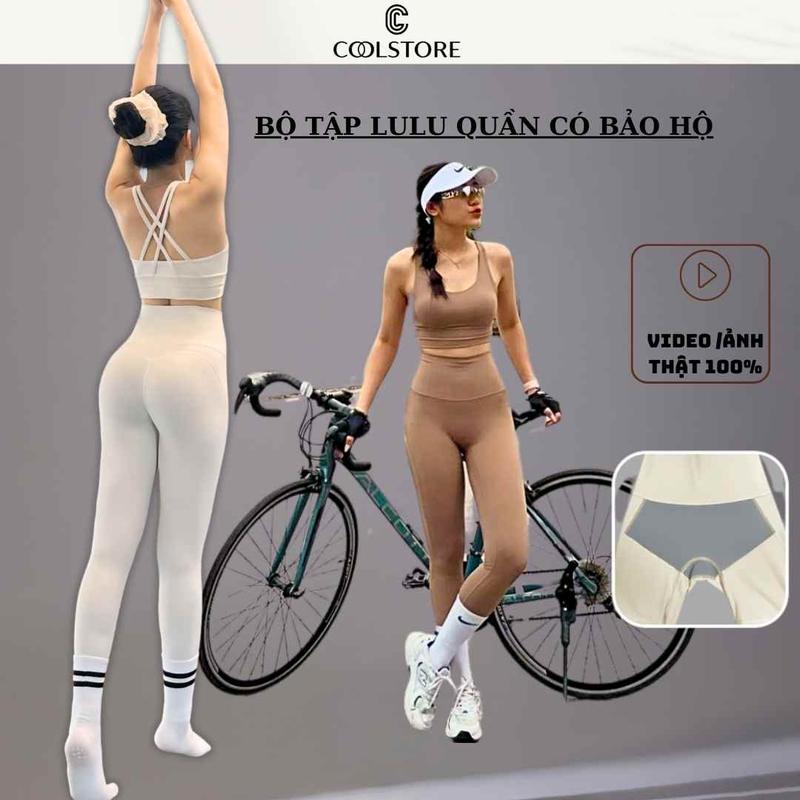 Bộ tập lulu Áo đệm đúc cố định + Quần có bảo hộ chống lộ đồ tập gym yoga cho nữ đẹp Coolstore Ảnh thật