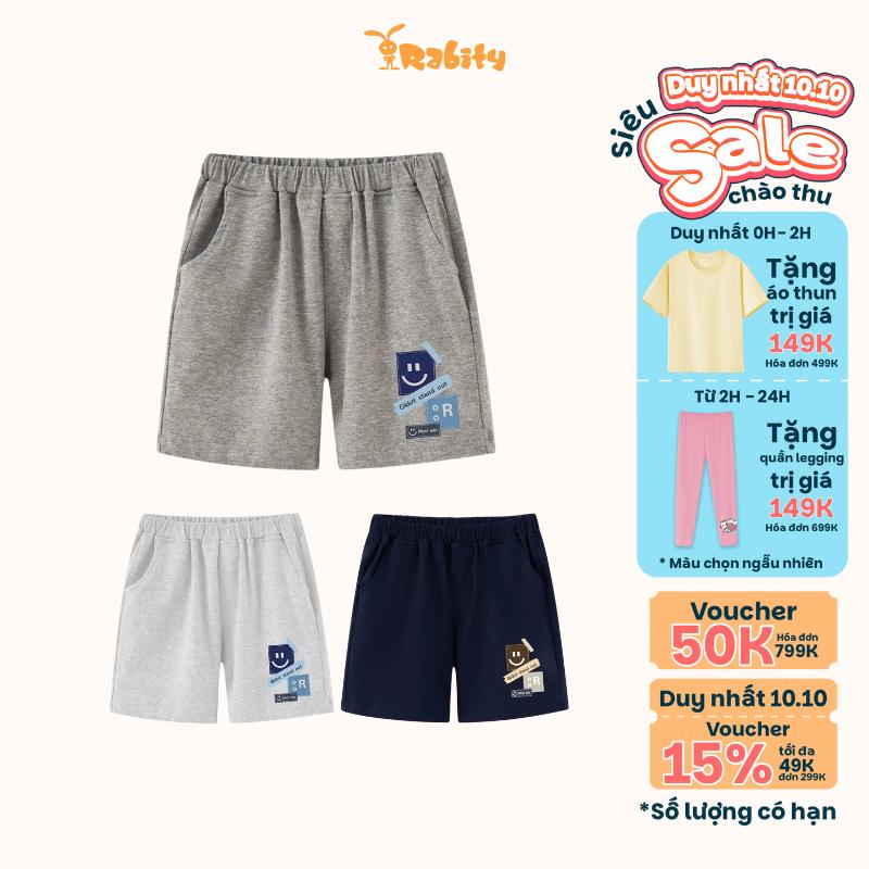 Quần short thun cho bé trai đi chơi trung thu thiết kế lưng chun in hình mặt cười Rabity 933.900
