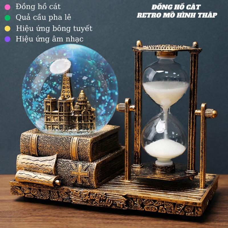 Quả Cầu Pha Lê Cổ Điển Đồng Hồ Cát - Đồ Decor Phòng Khách Trang Trí Nhà Quà Tặng Lưu Niệm Sinh Nhật