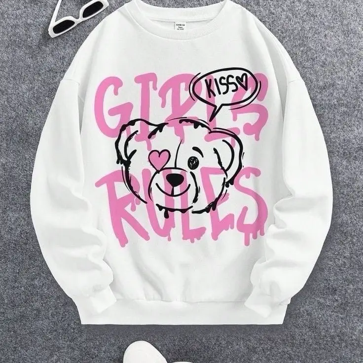 triting crewneck Wanita Atasan Sweater Panjang Baju Cewek Katun Oversize Kaos Oblong Polos 0