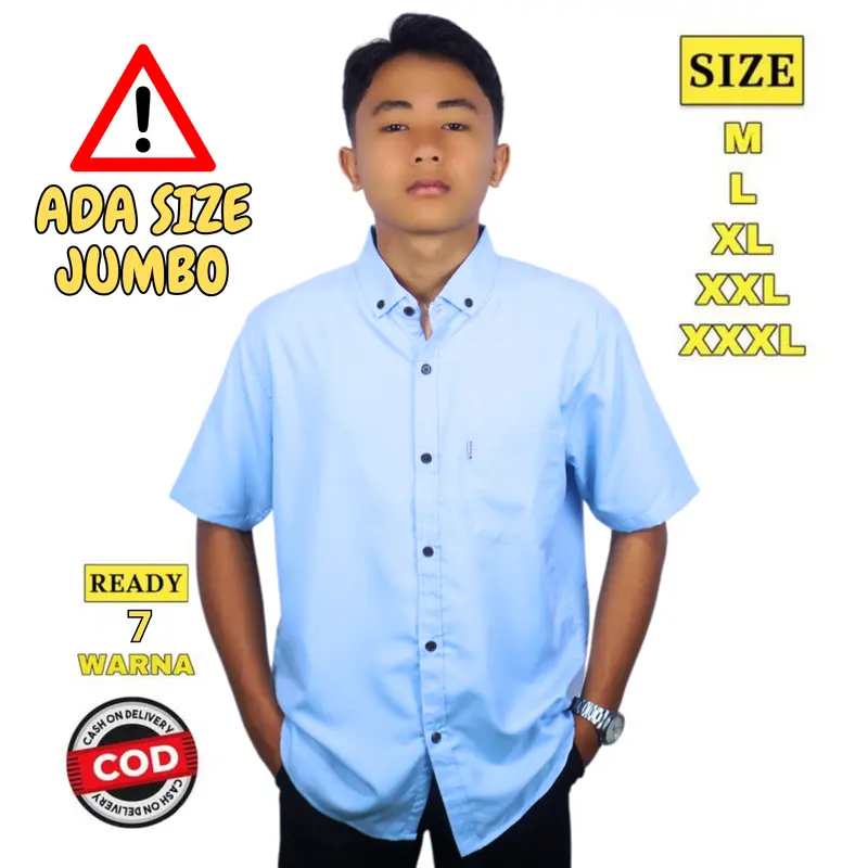 Kemeja Polos Pria Slimfit Casual Baju Formal Katun Distro Softblue Hitam Putih Panjang Tangan Garis Santai DHEEM Pendek Kerja Cowok Kerah Hem Kantor Navy lengan 8