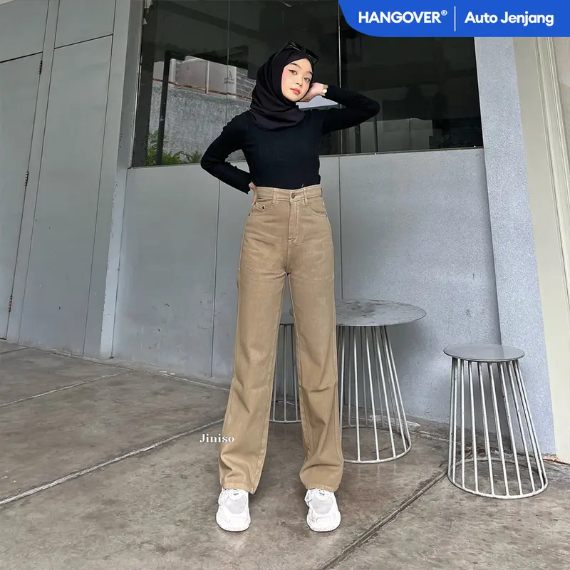 JINISO HANGOVER - 814 Loose Highwaist Celana Jeans Wanita Warna Olive 0