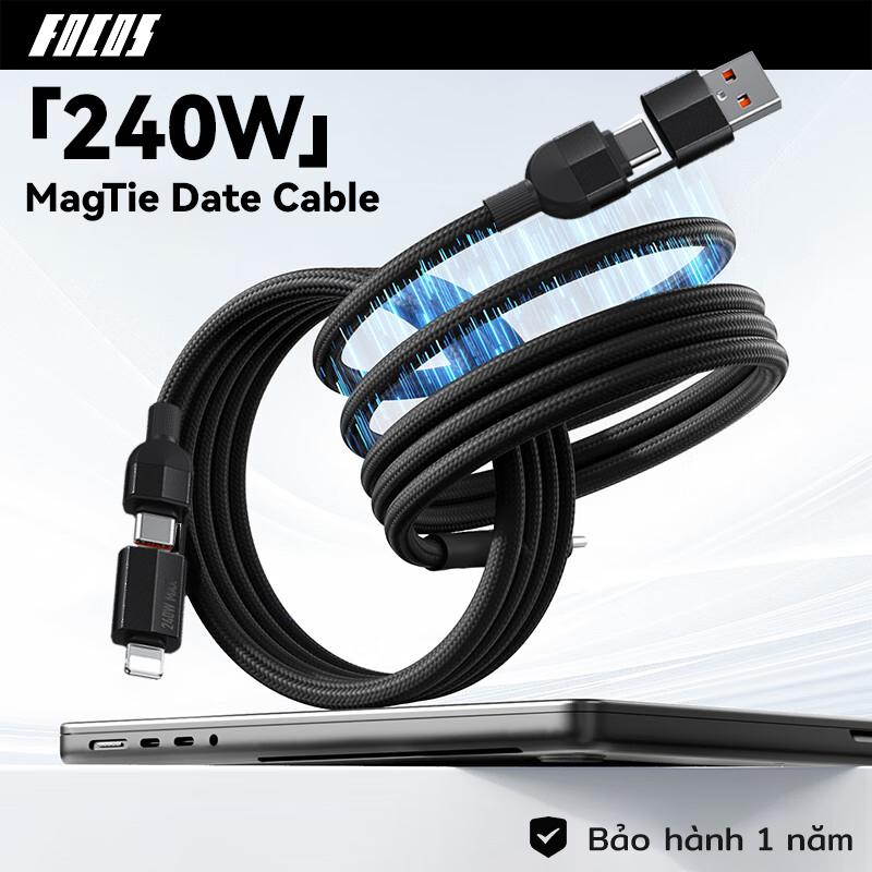 Cáp Type-C sang Type-C, FOCOS, 240W 4 trong 1 PD 27W, dây cáp sạc nhanh, Tương thích với iPhone, Samsung, Huawei, Xiaomi, Lenovo, OPPO, Vivo, Redmi, USB-A / type-C sang Type-C / IOS, dây chống uốn cong, dành cho thiết bị sạc từ tính